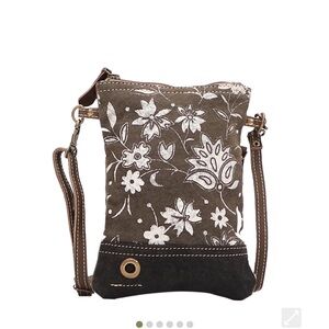 Myra Bag Brown Floral Crossbody with White Print